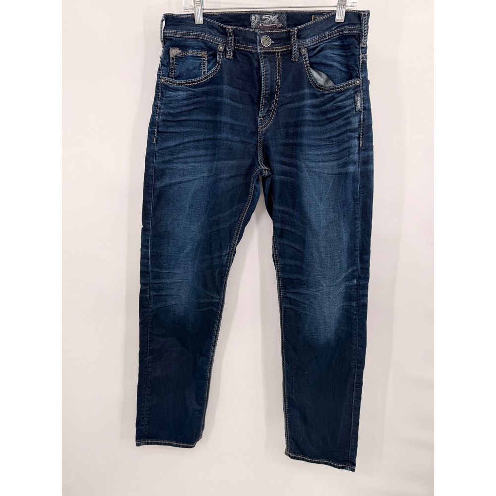Silver Hunter Joga Jeans Mens 32x31 Actual Blue Slim Tapered Stretch Knit Denim - Picture 2 of 8